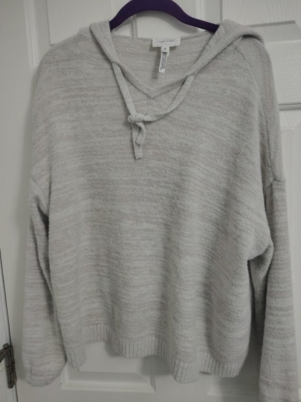 Soma Weekend Hooded Knit Sweater XL Heather Oatmeal Soft Cozy Pullover
